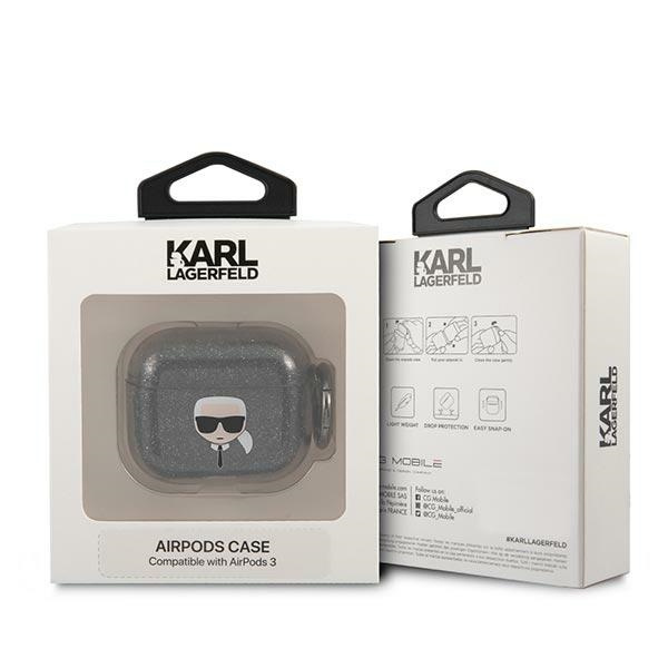 Etui KARL LAGERFELD Apple AirPods 3 Cover Glitter Karl`s Head Czarny Case